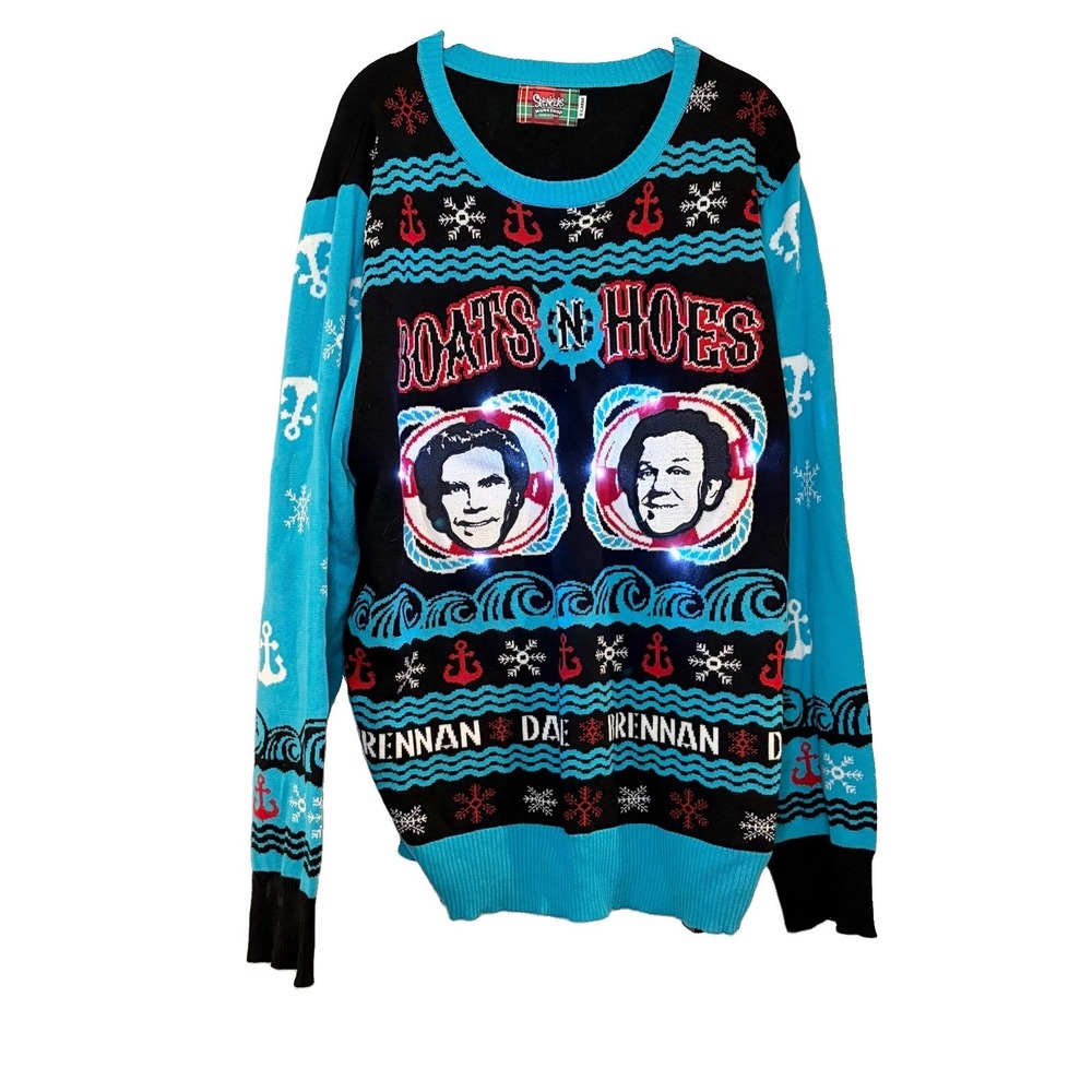 SPENCER'S Step Brothers Boats N Hoes Ugly Christmas Sweater Lights Up XL